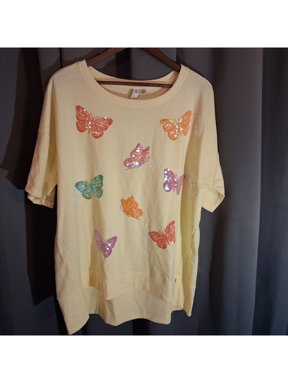 Cato Collection Limited Edition Yellow Butterfly Sequin Top XL